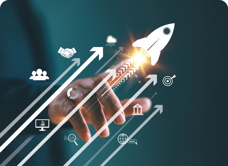 Business growth concept with digital symbols